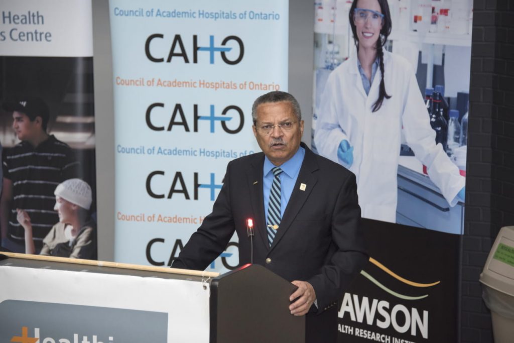 Councillor Harold Usher speaking at London Health Sciences Centre