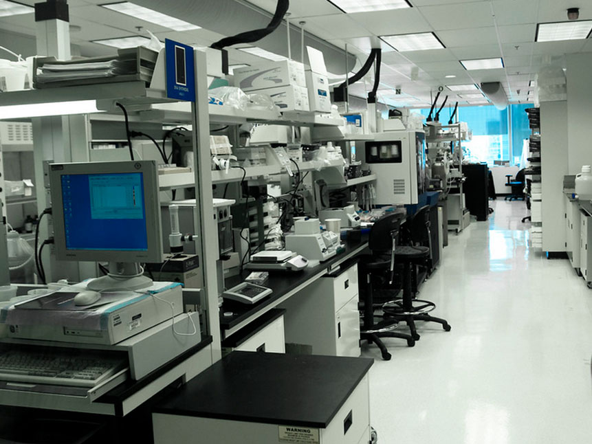 Researching laboratory with equipment on the tables